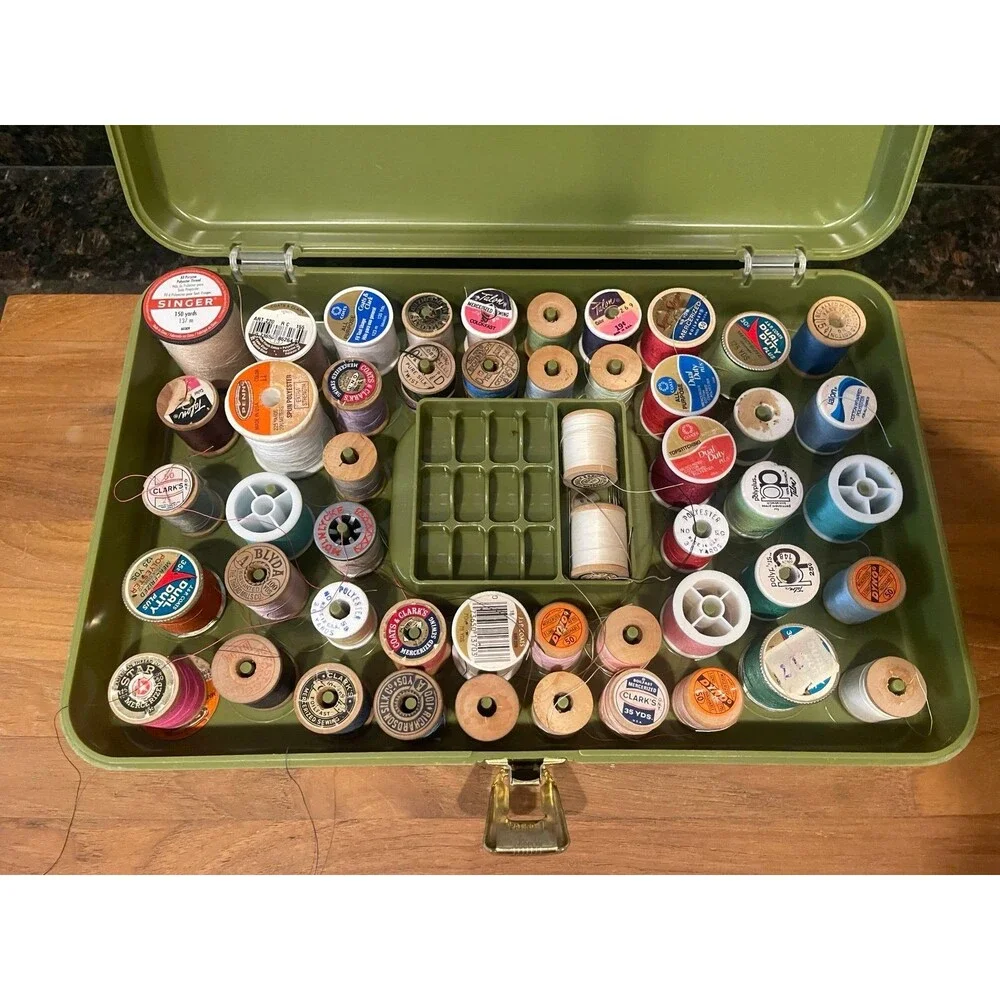 Vintage Sewing Thread Box with vintage threads -A